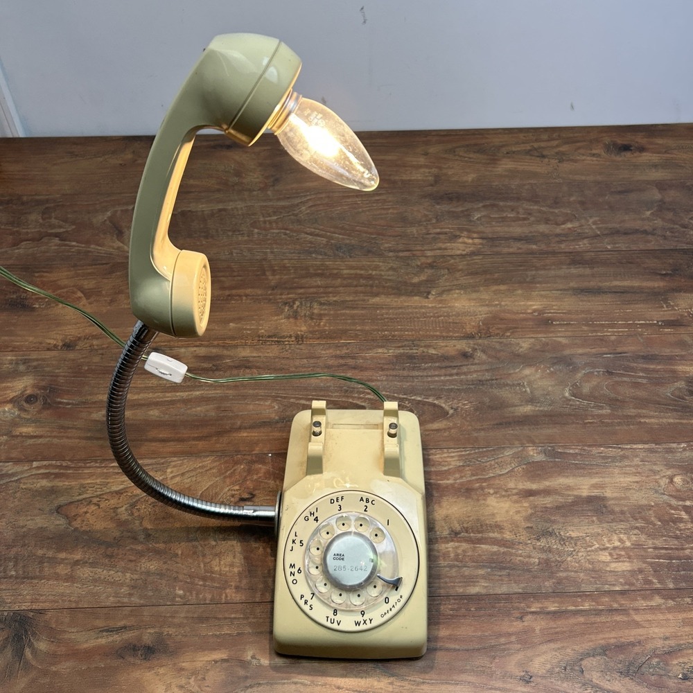 Vintage Cream Rotary Dial Phone Converted Into Lamp Plug In Light Rare
